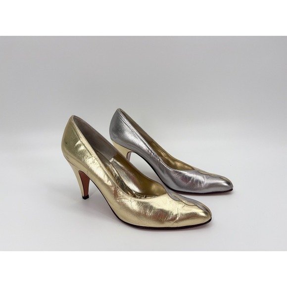 Salvatore Ferragamo Shoes - B5 Salvatore Ferragamo Two Tone Leather Pumps 7.5 Gold Silver Metallic Y2K